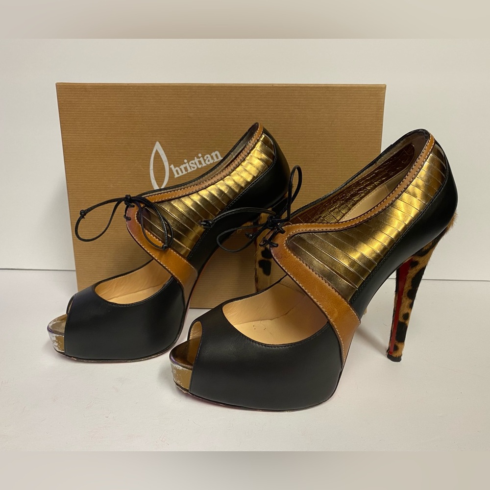 Christian Louboutin instrumenta open toe pumps heels black 38.5/8